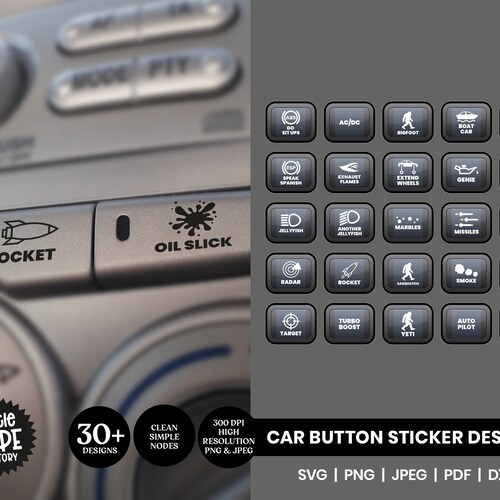 Car Button Sticker SVG Designs Funny Car Sticker PNG Set Etsy