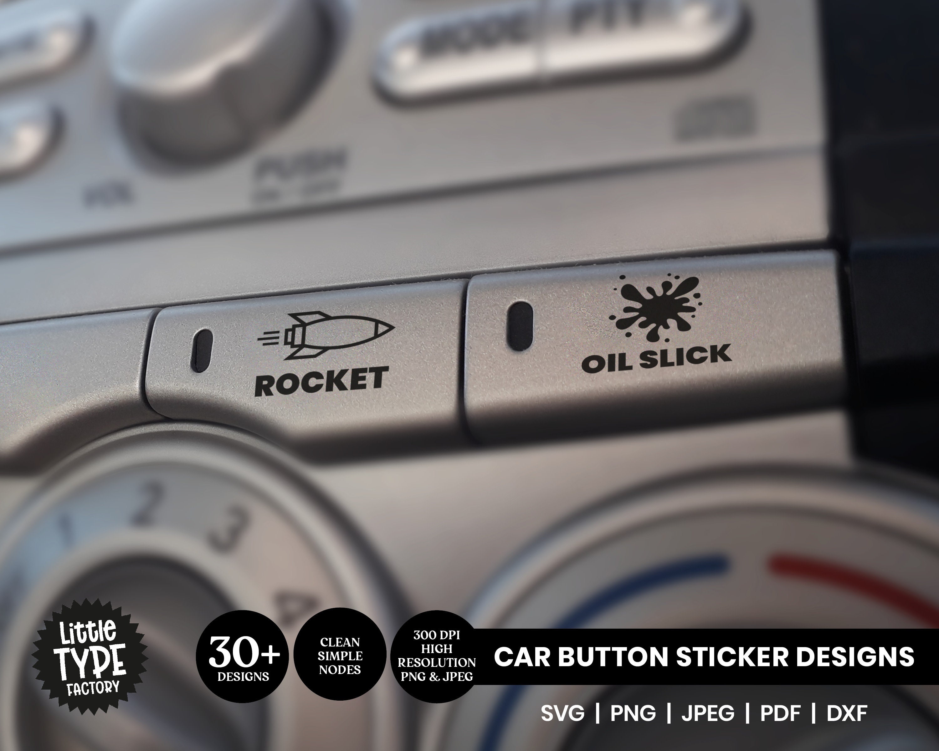 Car Button Sticker SVG Designs Funny Car Sticker PNG Set Etsy