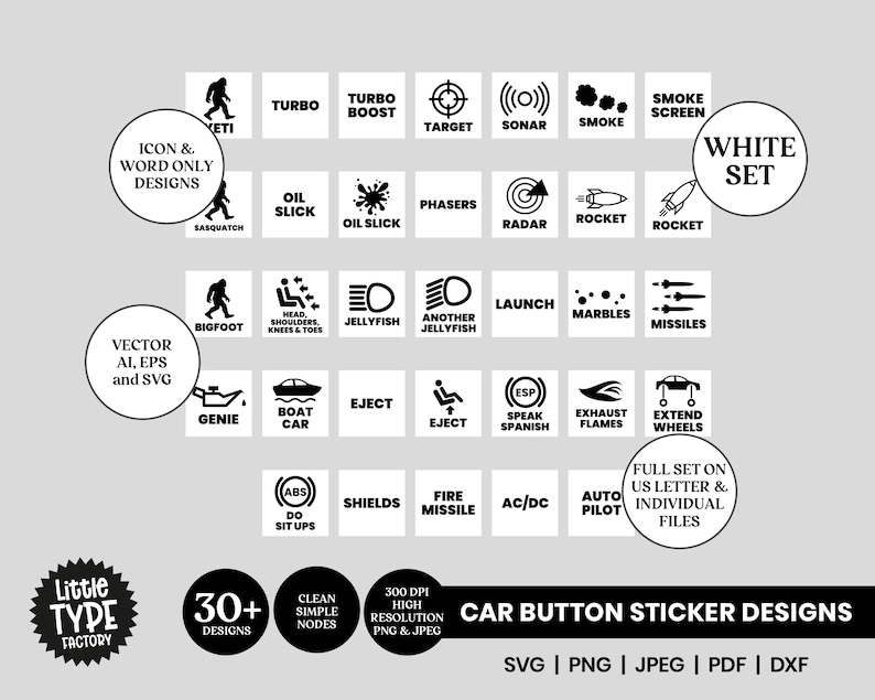 Car Button Sticker SVG Designs Funny Car Sticker PNG Set Etsy