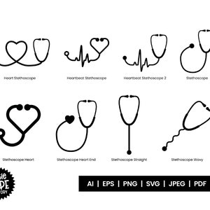 Set di clipart SVG con stetoscopio a cuore