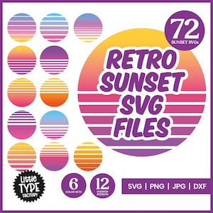 Retro SUNSET SVG Bundle | Gradient Filled Sun SVG Files