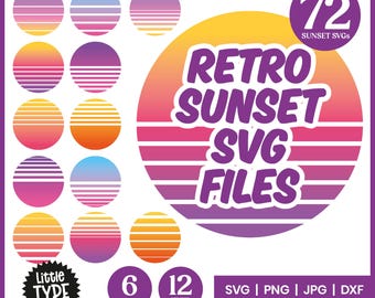 Retro SONNENUNTERGANG SVG Bundle | Sun SVG-Dateien mit Farbverlauf