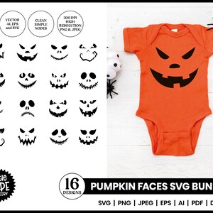 Pumpkin Face SVG Clipart Set | Halloween Pumpkin PNG Bundle
