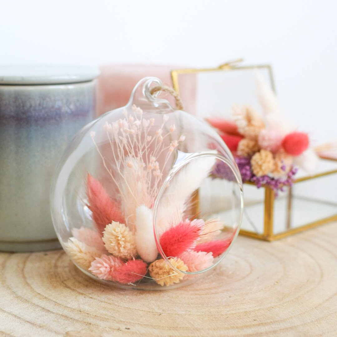 Boule en Verre avec Fleurs Séchées // Cadeau Décoration de Bouquet Atelier Galie