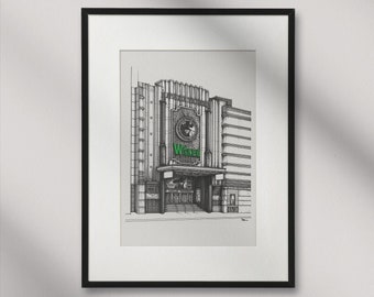 Wicked, Apollo Victoria Theatre, London West End, Hand-drawn ART PRINT. (30cmx40cm, Matt Ultra 240gsm) (UNFRAMED)