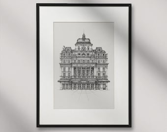 El fantasma de la ópera, Her/His Majesty’s Theatre, West End de Londres, IMPRESIÓN ARTÍSTICA dibujada a mano. (30 cm x 40 cm, Matt Ultra 240 g/m²) (SIN MARCO)
