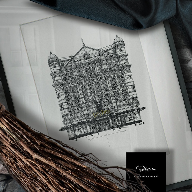 May include: A black and white line drawing of a building with the text "Lyric Theatre" above the entrance. The drawing is framed and signed by Peter Hamman Art.
