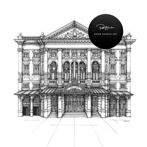 May include: Black and white line drawing of a building with a large, ornate facade. The building has a large entrance with two sets of double doors. The building is labeled "Covent Garden" on the side.