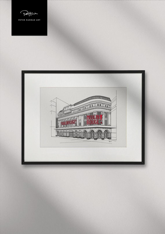 Moulin Rouge, Piccadilly Theatre, London West End, Hand-drawn ART PRINT. (30cmx40cm, Matt Ultra 240gsm) (UNFRAMED)