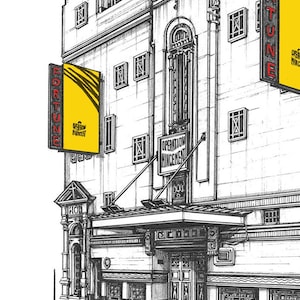 Puede incluir: Un dibujo en blanco y negro de un edificio con un letrero que dice "Fortune" y otro letrero que dice "Operaci&oacute;n Mincemeat".