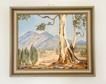 Beautiful Australian Bush Scene Landscape Oil Painting Country Original Rural Mountain Range Gum Eucalyptus Framed Signed Neutral