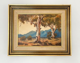 Elsie Bradley #2 Australian Bush Farm Scene Landscape Oil Painting Original Wilpena Pound SA Rural Gold Framed Signed Vintage Red Dirt