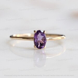 14K Gold Oval Amethyst Ring, Purple Gemstone Ring, Solitaire Amethyst Ring,Oval, Solid Gold Ring,  Birthstone Rings Christmas Gifted