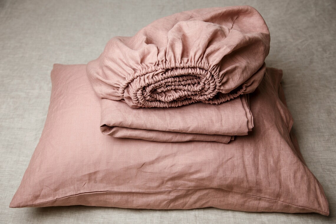 Terracotta and dusty rose linen bedding set comforter set Etsy