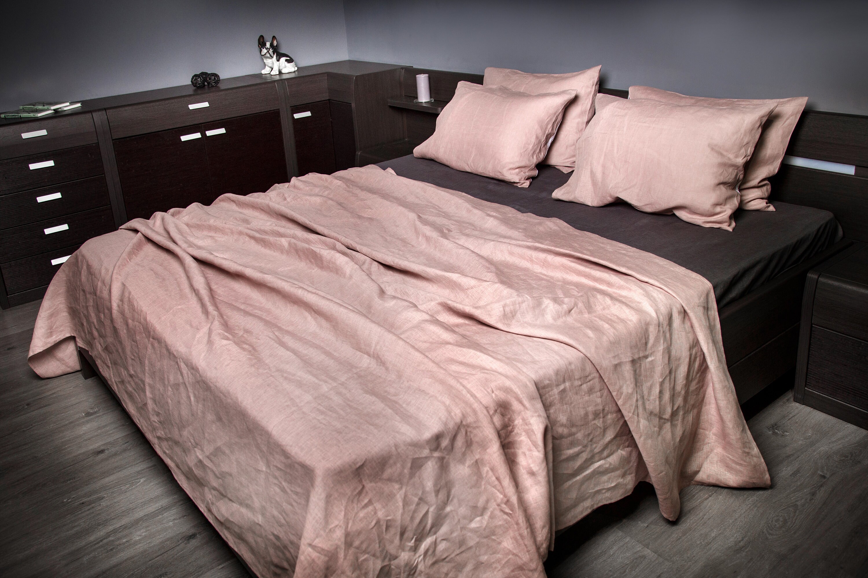 Dusty rose and graphite linen bedding set comforter set 100 Etsy
