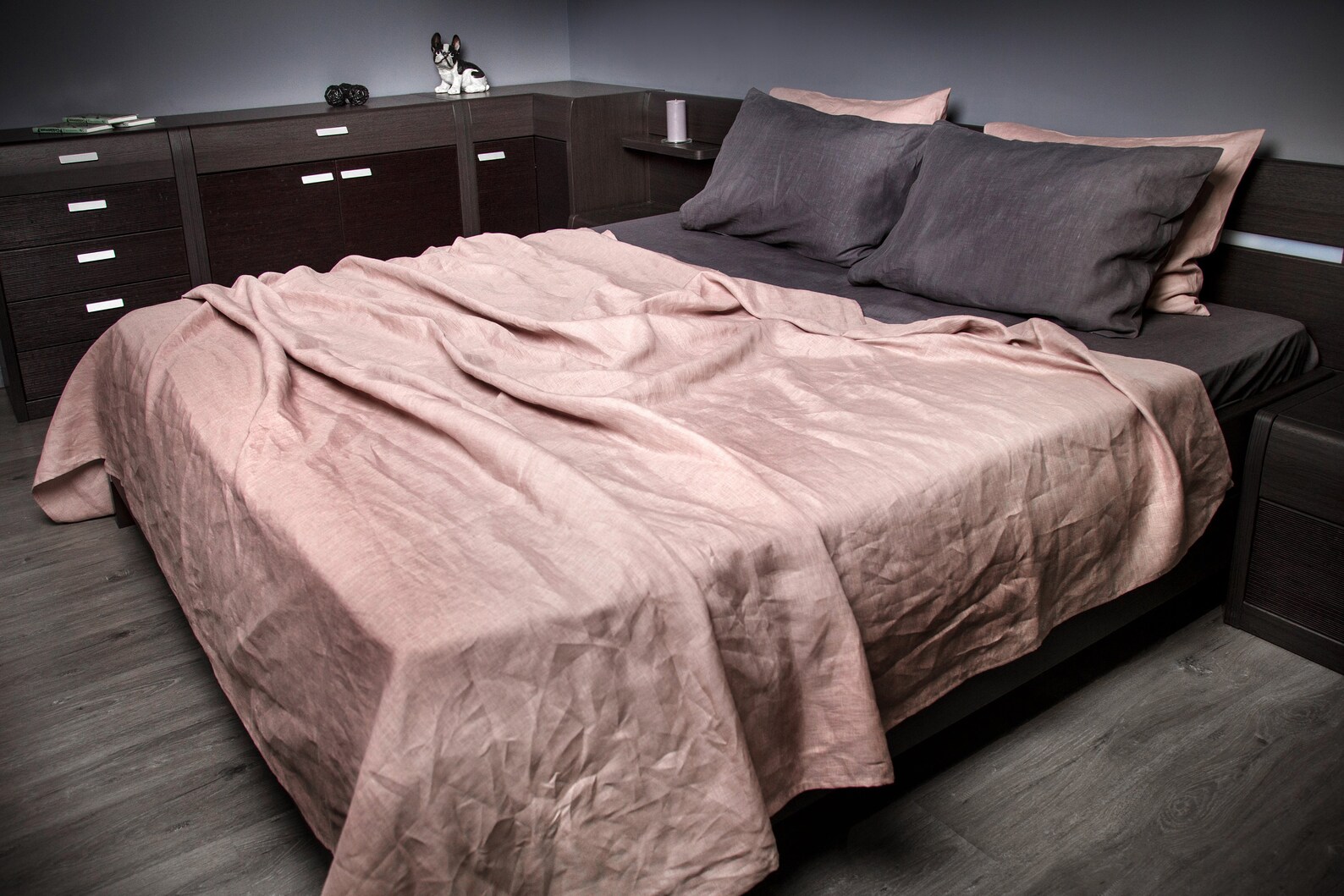 Dusty rose and graphite linen bedding set comforter set 100 Etsy