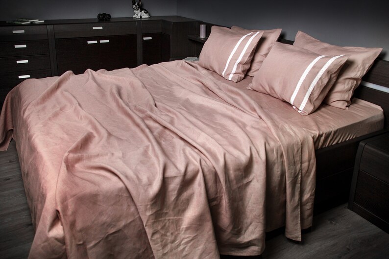 Dusty rose linen bedding set comforter set linen duvet Etsy