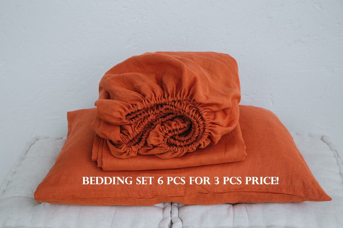 Linen terracotta duvet covers linen bedding sets all sizes Etsy