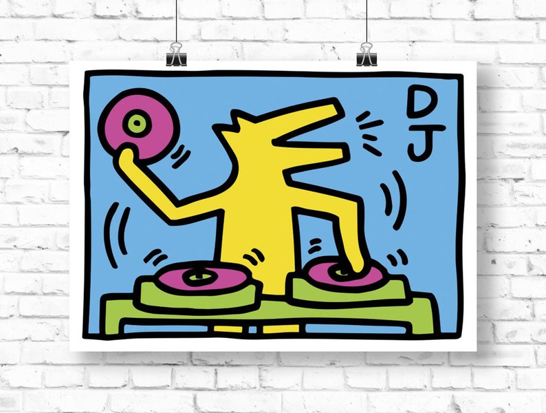 Keith Haring DJ Hund Pop Art Premium Papier Poster Etsy