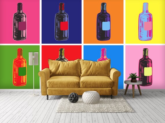Andy Warhol Style Coloured Wine Bottles Wall Mural Wall Print Etsy