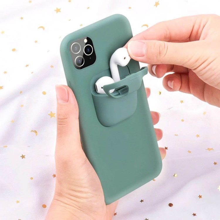 Buy Silicone iPhone Case With Airpods Holder on the Back Keeps