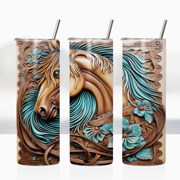 3D Tooled Leather Horse Tumbler Wrap 20oz Wood Engraved 20 oz Skinny Western Tumbler Wrap PNG Engraved Cowgirl Tumbler Sublimation Design