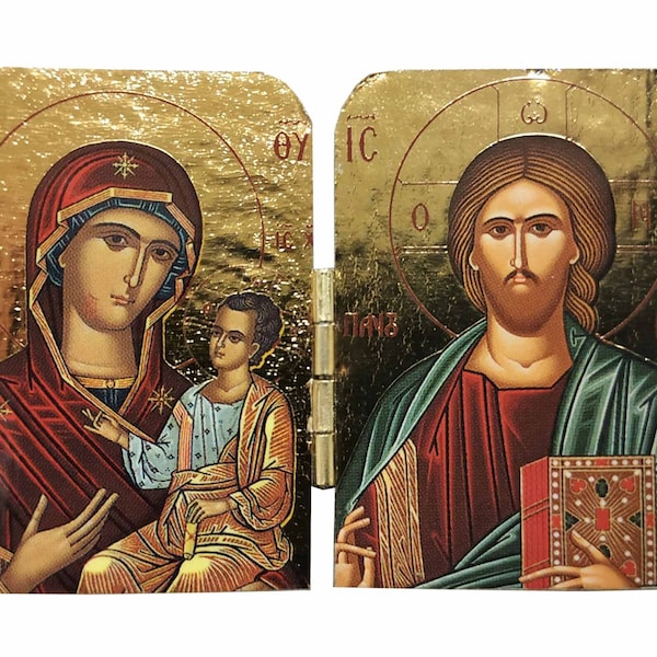 Virgin and Child, Portaitissa - Christ Blessing, Pantocrator, Byzantine icon, orthodox icon, handmade icon