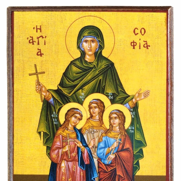 Saints Sophia and daughters, Faith, Hope and Love, full body, Byzantine icon, orthodox icon, handmade icon