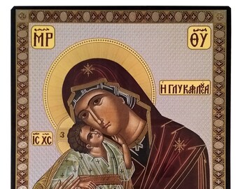 Maagd en Kind, Sweet Kissing, Byzantijns icoon, orthodox icoon, handgemaakt icoon