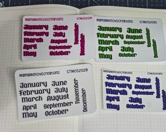 Colorful Months Gothic Style Font Functional Stickers for Bujo Journal Planner Sticker