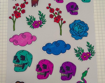 Skulls and Flowers Spooky Halloween Deco Stickers Bujo Journal Planner deco Sticker Sheet