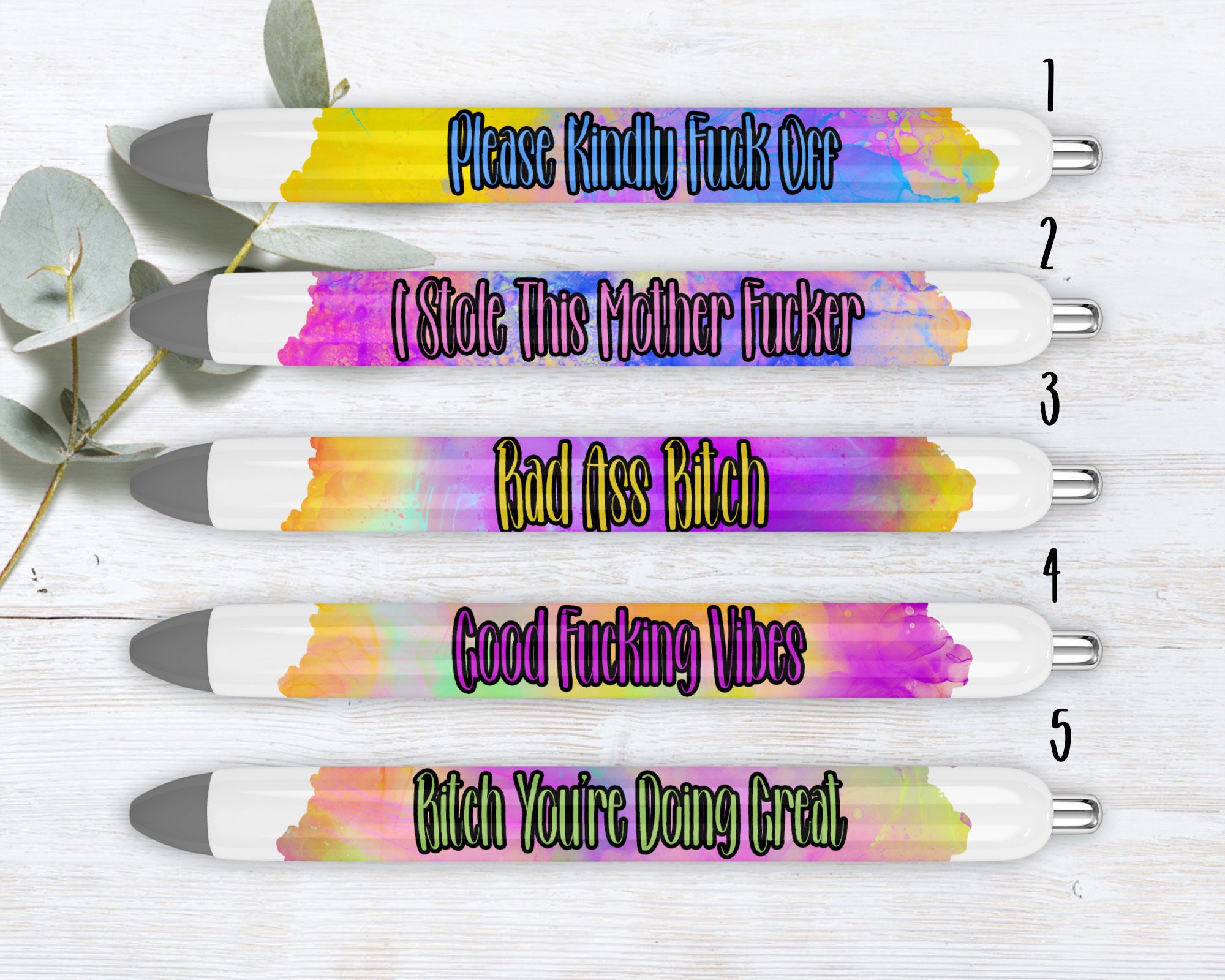GetBullish Set Of 5 Sweary Fck Cussing Gel Pens, Multicolor, Snarky Novelty  Office Supplies, Sassy Gifts For Friends, Co-Workers, Boss