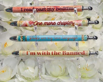 Bookish Floral Gel Pen Refillable Retractable .5mm, Stylus Tip