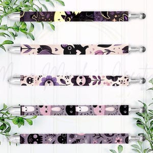 Spooky Cute Cat Mushrooms and Wolves Refillable Gel Pen