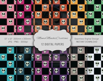 Kariertes Skelette Set mit 12 Mustern Größe 12x12 Digital Download