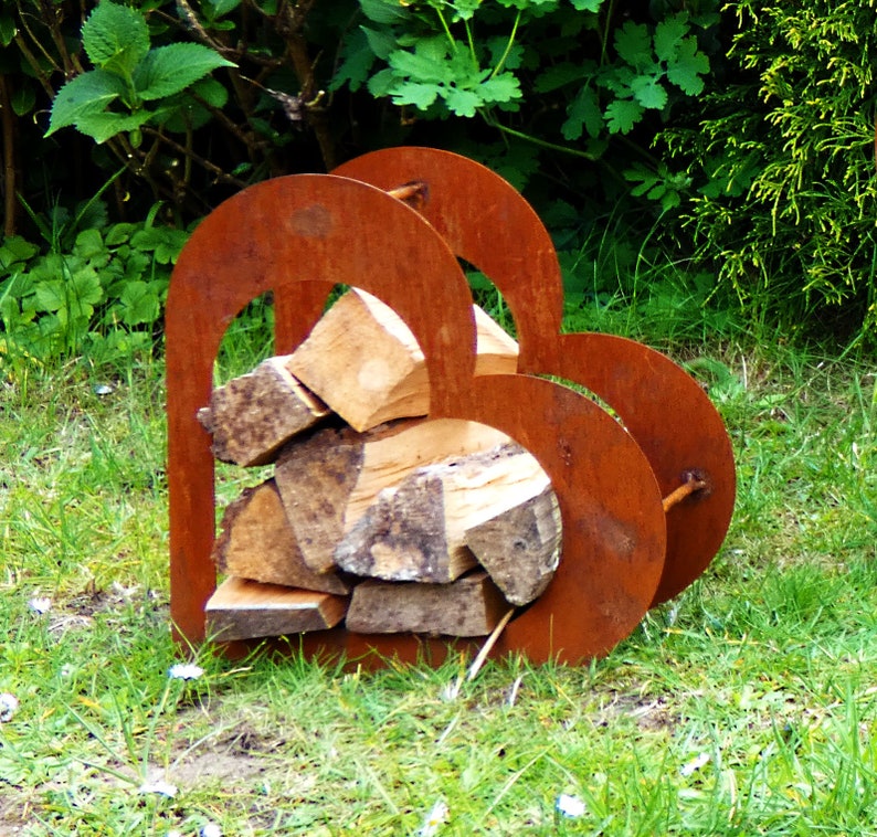 Herz aus Metall Holz Regal Rost Edelrost Holzregal Garten Terrasse Deko SET Bild 5