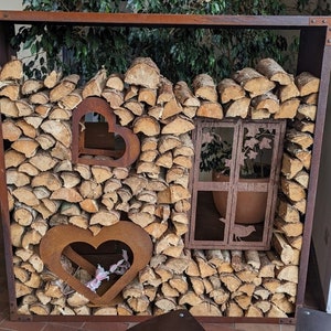 Firewood rack, rust, partition wall, wood storage, fence element