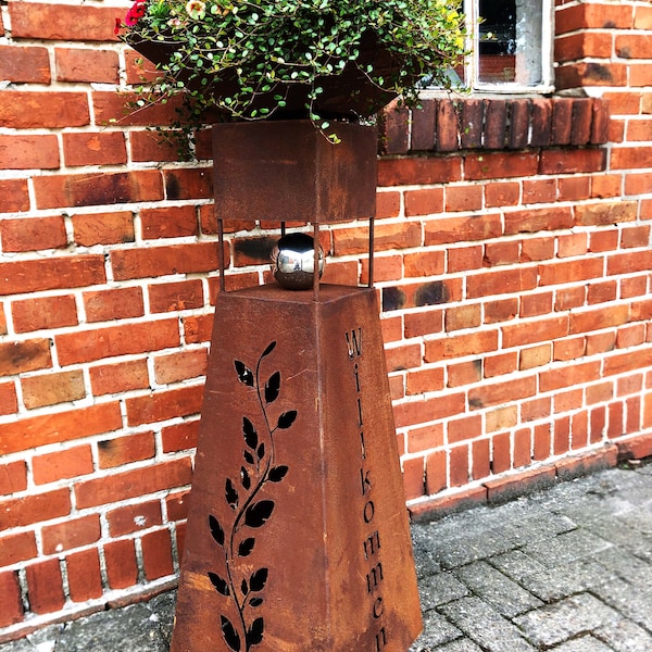 Säule Modern Edelrost mit Edelstahl - Rost Garten Dekoration Stele