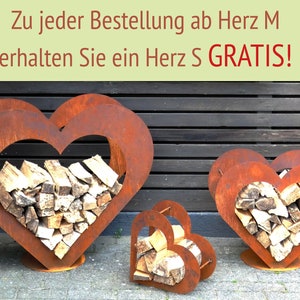 Herz aus Metall Holz Regal Rost Edelrost Holzregal Garten Terrasse Deko SET Bild 1