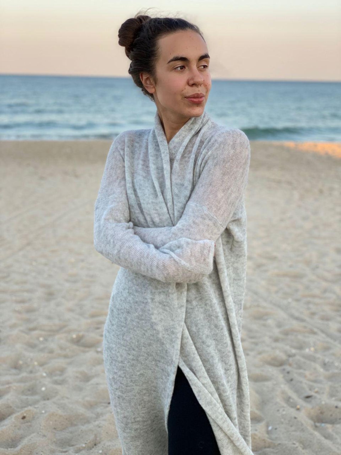 Wool kidmohair Cardigan. Grey Sweater Etsy