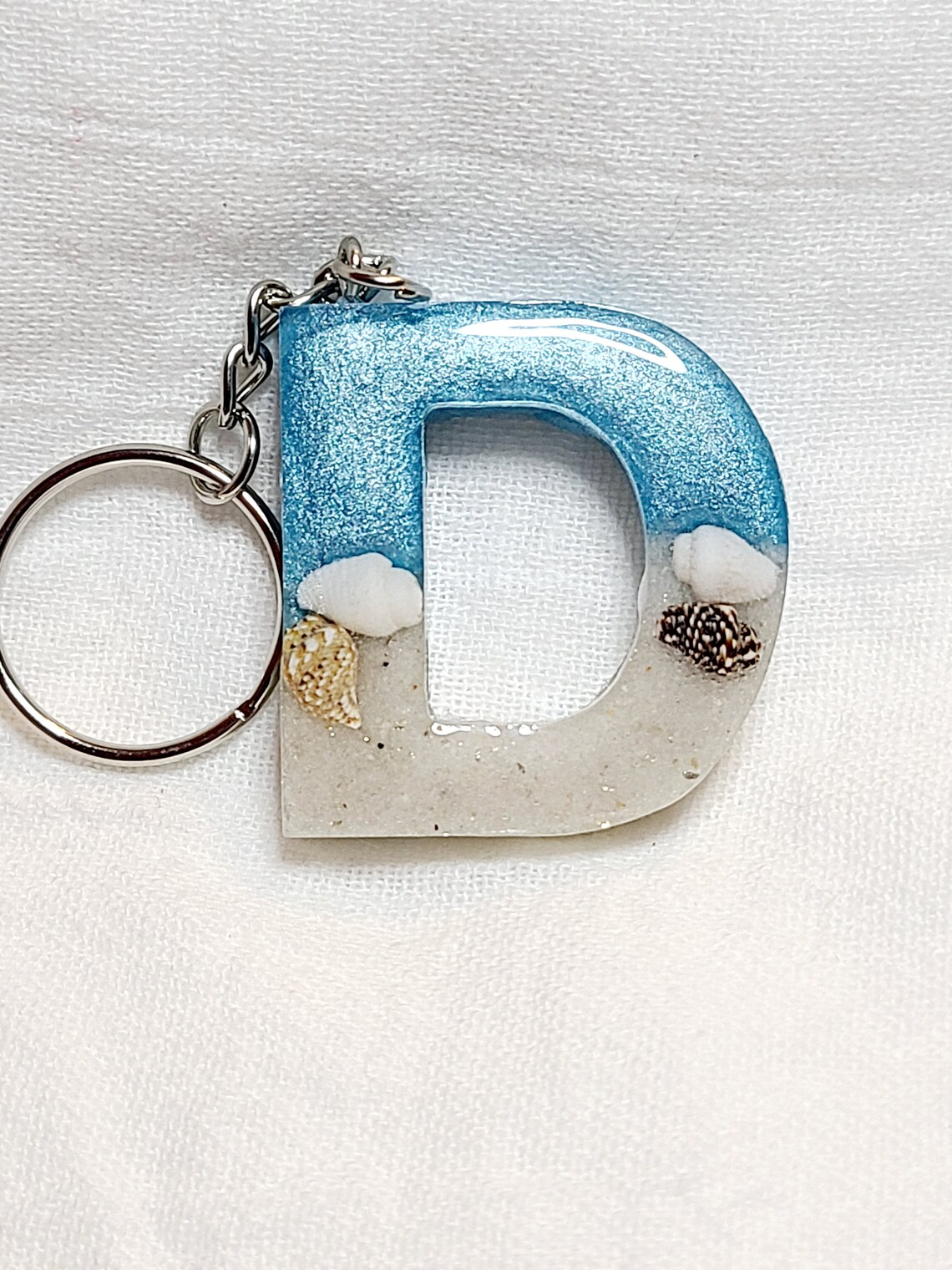 Letter D Keychain Beach Letter Keychain Resin Art Letter Etsy