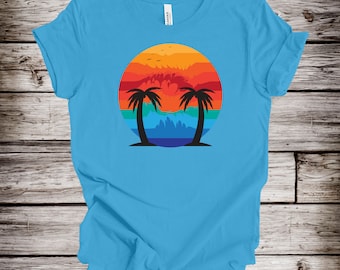 Retro Sunset Rays golvend shirt - Vintage Beachy Vibes T-shirt voor retro zomertijd