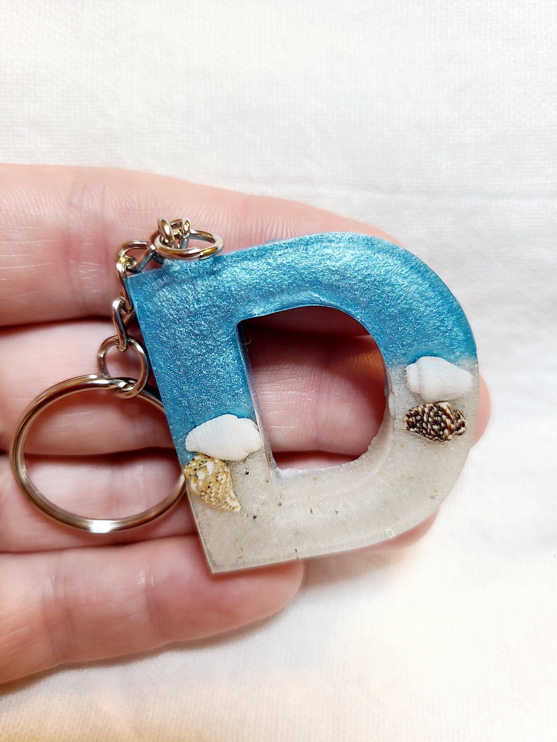 Letter D Keychain Beach Letter Keychain Resin Art Letter Etsy