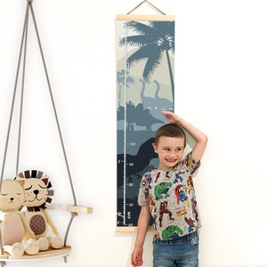 Dinosaurus groeimeter voor jongen en meisje, dinosaurussen kinderkamer muur opknoping hoogtemeter, canvas print decor speelkamer en klas, slaapkamer kunst