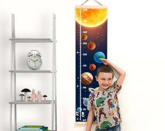 Solar System Growth Chart for Kids, Theme Outer Space Kids Art Wall Decor, Canvas Height Chart For Girl and Boy, Toddler Kids Growth Ruler