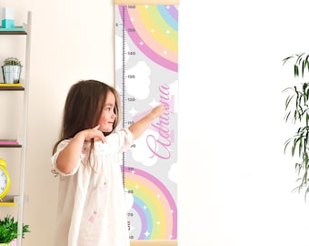 Personalized Growth Chart for Toddler Girl, Pastel Rainbow Art Hanging Height Chart, Canvas Print Decor Girls Nursery and Bedroom, Baby Gift