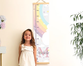 Personalized Growth Chart Girl, Pastel Rainbow Art Hanging Height Chart, Canvas Print Decor Playroom, Girls Nursery and Bedroom