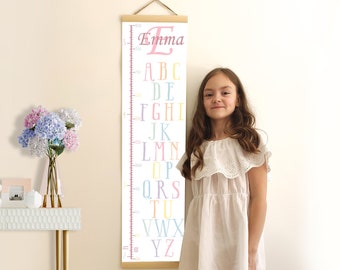 Alphabet Wall Height Chart for Girl, Personalised Growth Chart Kid Bedroom, Alphabet Poster Canvas Nursery, Childrens Birthday Gift