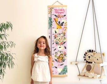 Boho Animals Name Height Chart Girl, Personalized Animal Canvas Chart Toddler Room Decor, Hanging Height Growth Ruler inches cm Eco Friendly