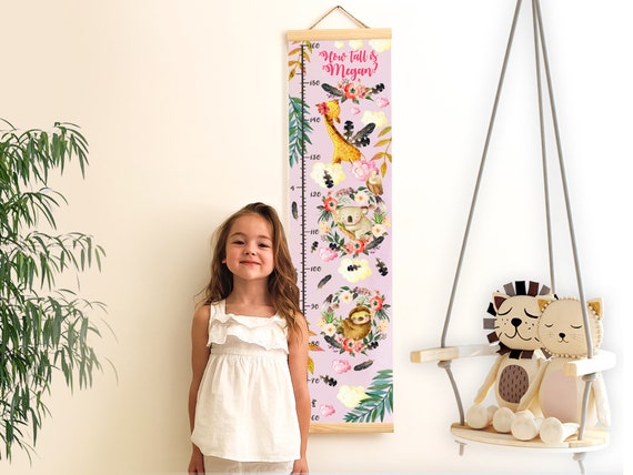 Boho Animals Name Height Chart Girl Personalized Animal Canvas